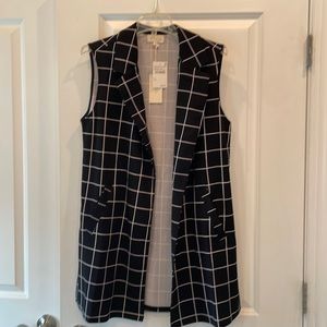 MELLODAY Windowpane Notch Collar Longline Vest